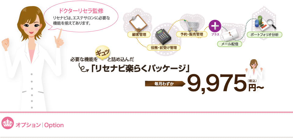 ドクターリセラ監修。リセナビは、エステサロンに必要な機能を揃えております。